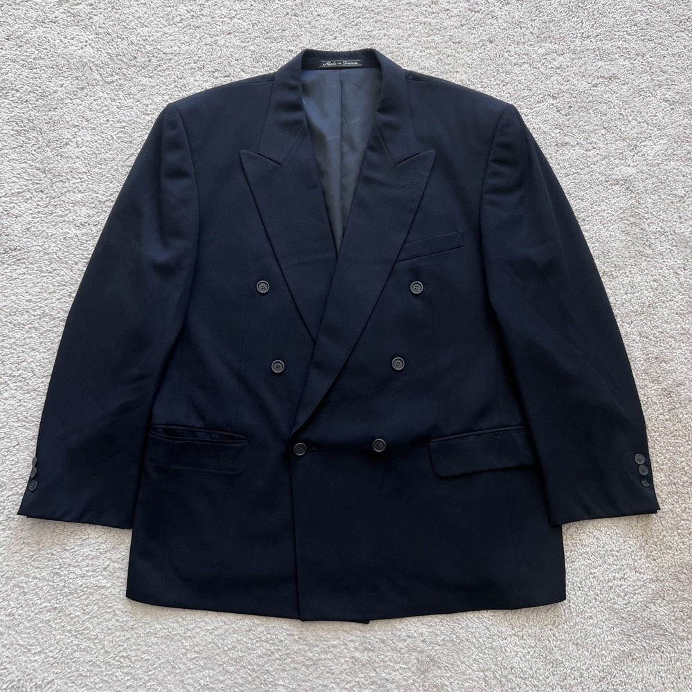 Pierre Balmain Suit Jacket Mens 46R Blue Wool Double Breasted Peak Lapel Blazer